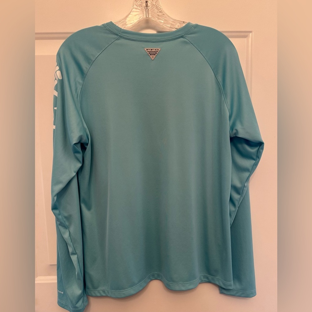 Columbia PFG Women’s Large Long Sleeve Fishing Shirt Teal Aqua Outdoor Top - Picture 8 of 10
